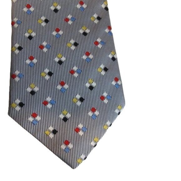 Turnbull & Asser Neiman Marcus Hand Made 100% Silk Neck Tie Gray Geometric - Picture 5 of 6
